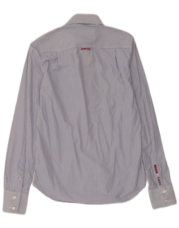 Camisa masculina Superdry pequena listrada azul algodão