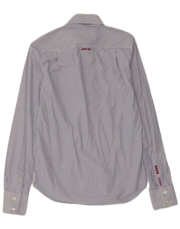 Camisa masculina Superdry pequena listrada azul algodão