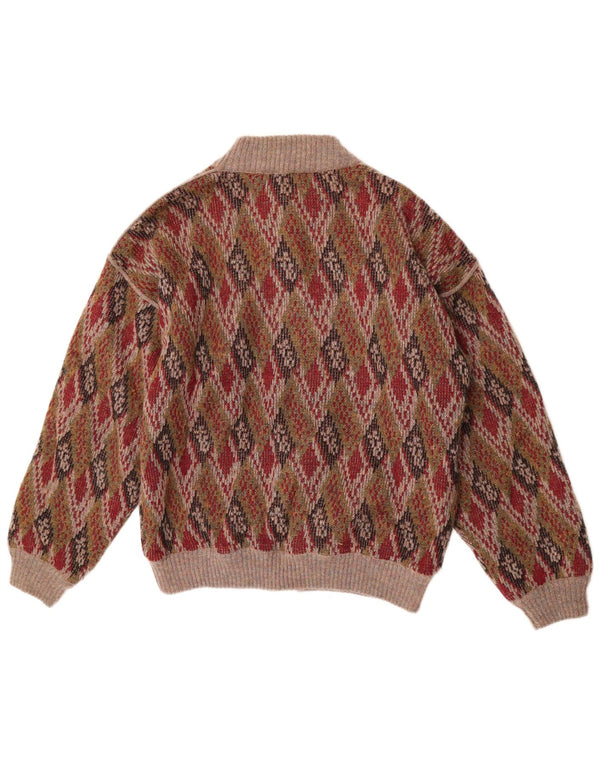 Carlo Mens Knit Bomber Jacket EU 50 Large Multicoloured Argyle/Diamond Wool