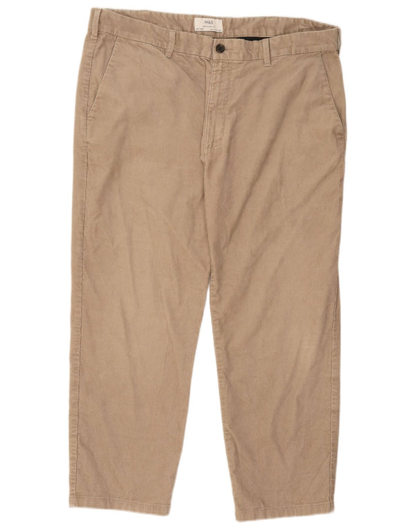 Calça masculina de veludo cotelê Marks & Spencer Regular Fit W40 L29 algodão bege