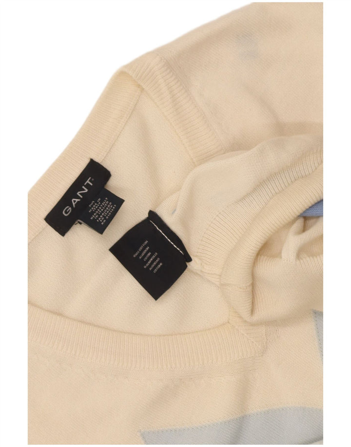 Suéter masculino Gant com decote em V médio branco Argyle/algodão diamante