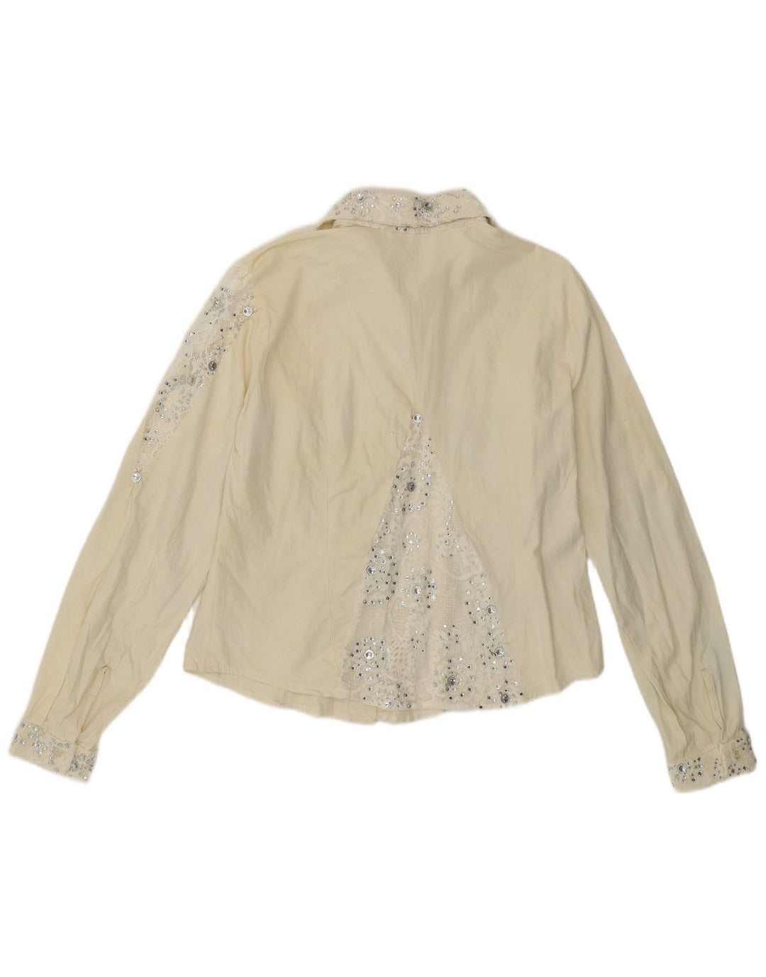 Blusa feminina vintage UK 12 médio off white floral