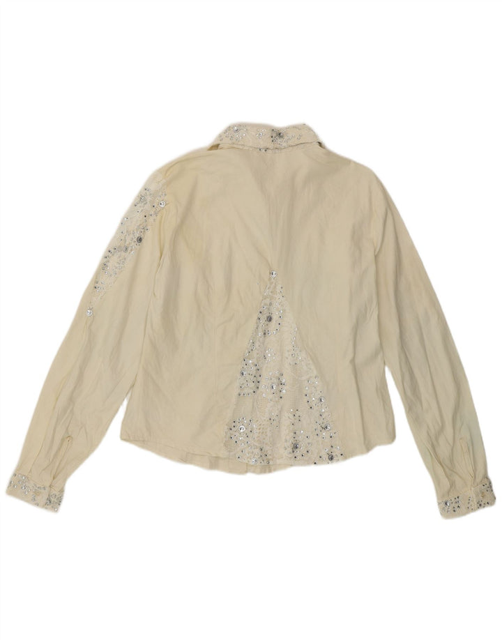 Blusa feminina vintage UK 12 médio off white floral