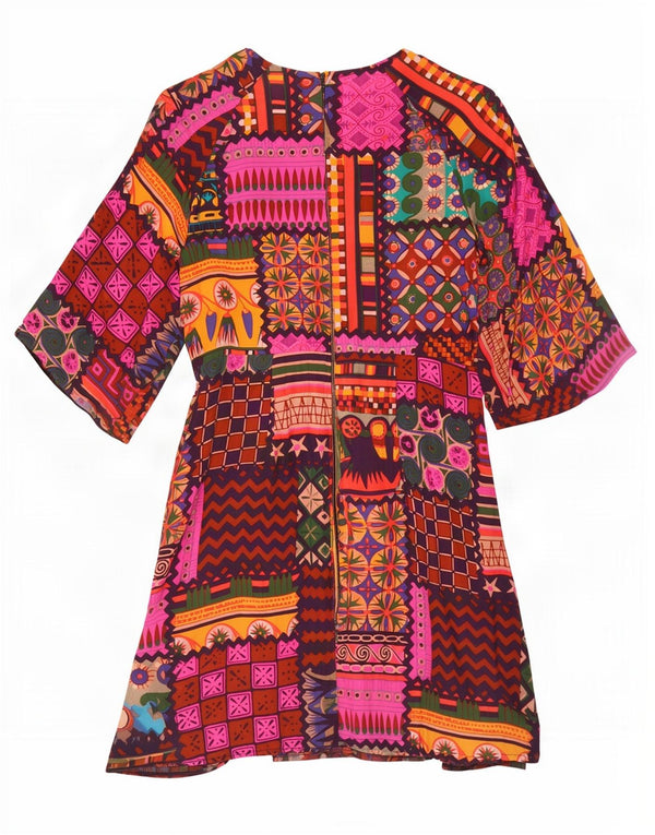 Desigual Vestido básico feminino manga 3/4 EU 44 XL patchwork multicolorido