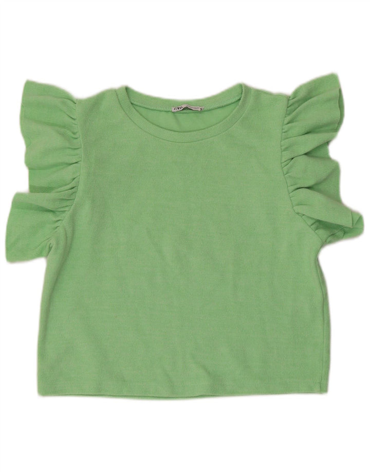 Blusa feminina ZARA Top UK 14 grande algodão verde