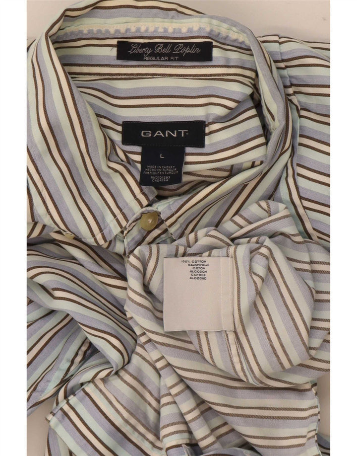 Camisa masculina Gant Regular Fit grande algodão listrado azul