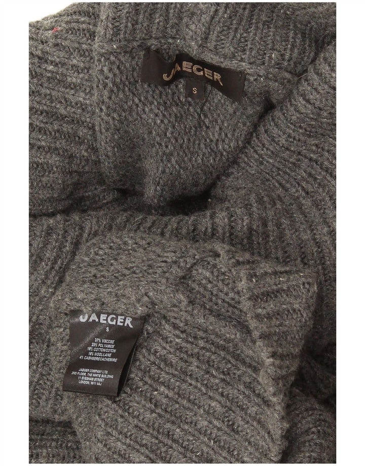 Suéter feminino Jaeger com gola redonda grande e gola redonda Reino Unido 10 pequeno cinza