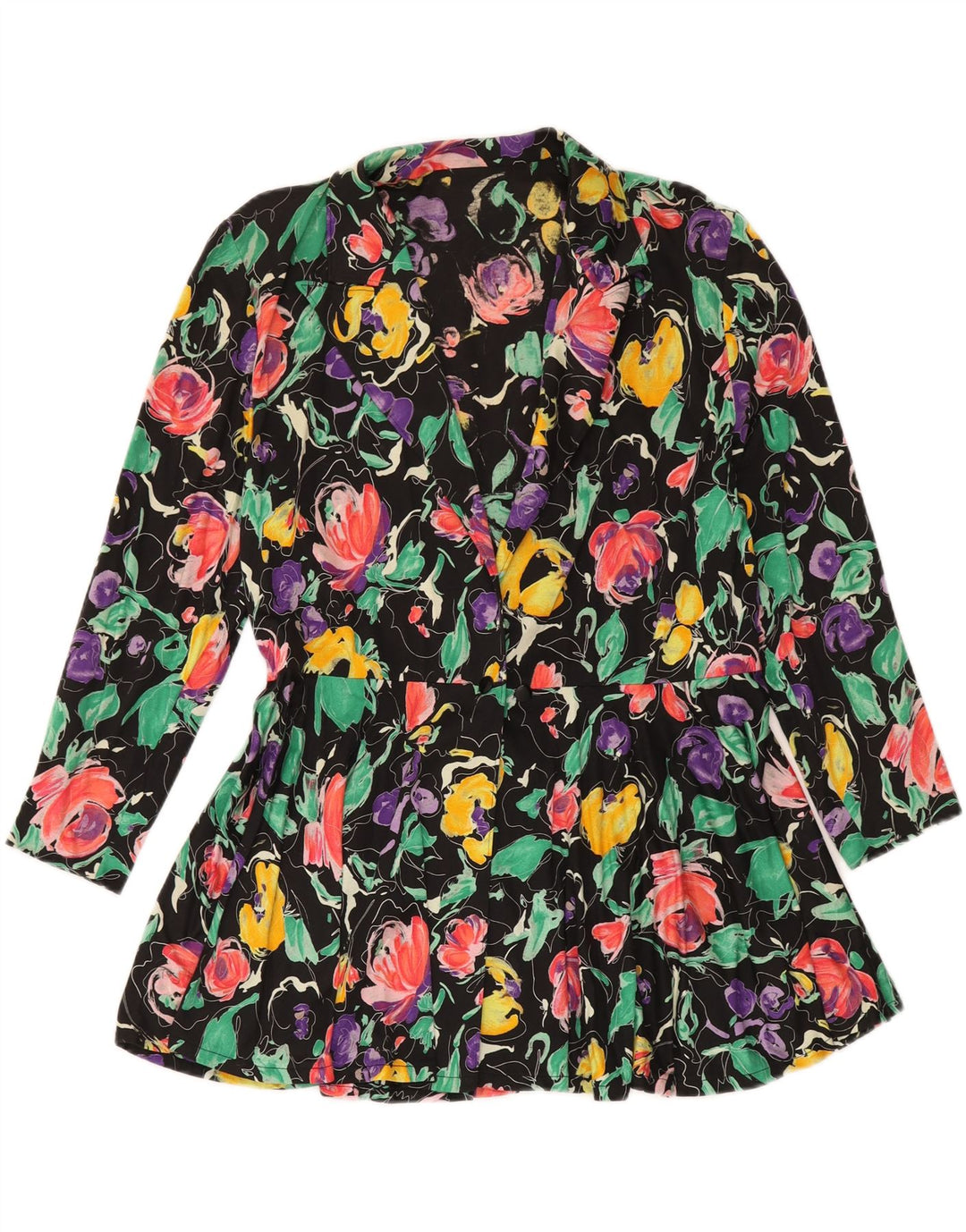 Jaqueta blazer feminina VINTAGE Reino Unido 12 médio floral multicolorido