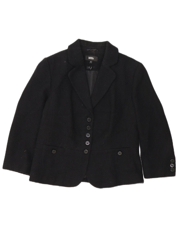 Jaqueta blazer feminina de 5 botões Marks & Spencer Reino Unido 14 poliéster preto médio