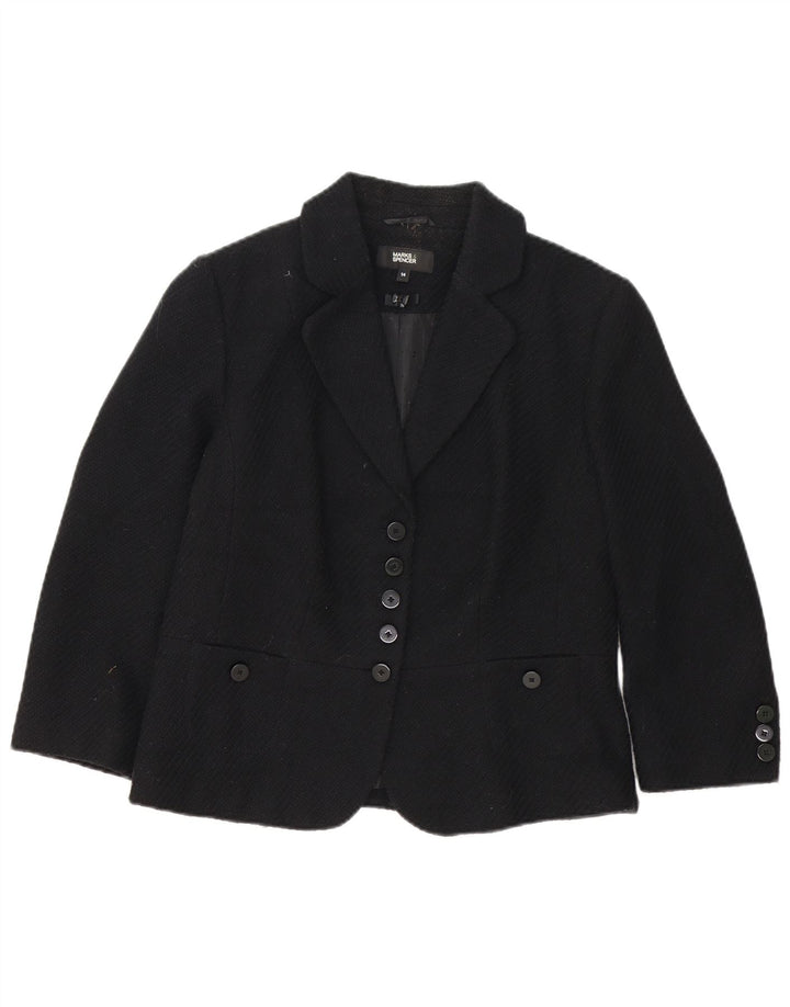 Jaqueta blazer feminina de 5 botões Marks & Spencer Reino Unido 14 poliéster preto médio