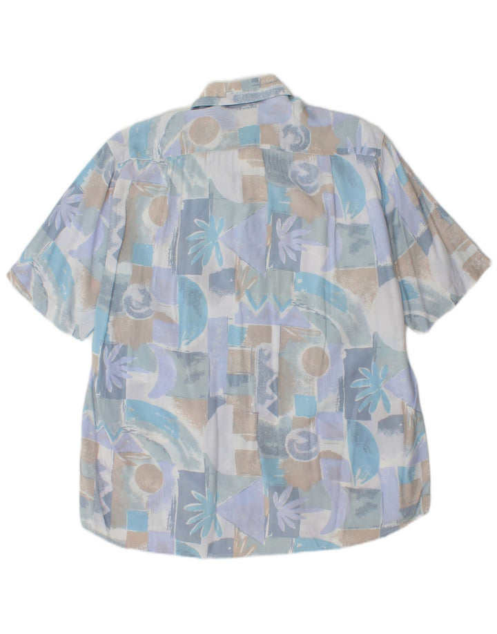 Camisa masculina VINTAGE manga curta azul médio geométrica
