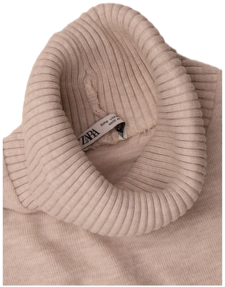 Zara Womens Roll Neck Vest Top Reino Unido 12 Algodão Bege Médio