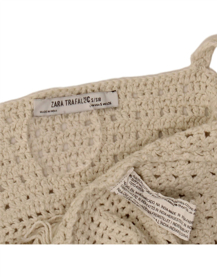 Zara Womens Crochet Cami Top UK 8 Pequeno Algodão Off White
