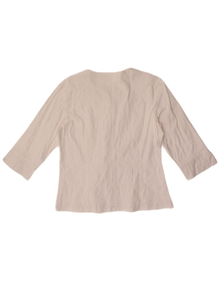 Blusa feminina vintage de manga comprida UK 14 médio branco