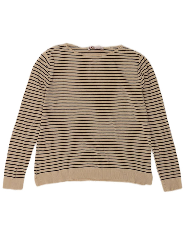 Suéter feminino Zara com gola redonda e listrado branco pequeno UK 10
