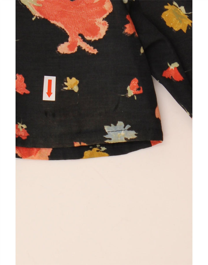 Vestido vintage feminino linha A UK 8 pequeno preto floral