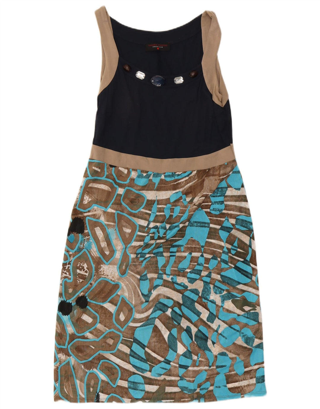 Vestido bainha feminino Sandro Ferrone UK 12 médio multicolorido geométrico
