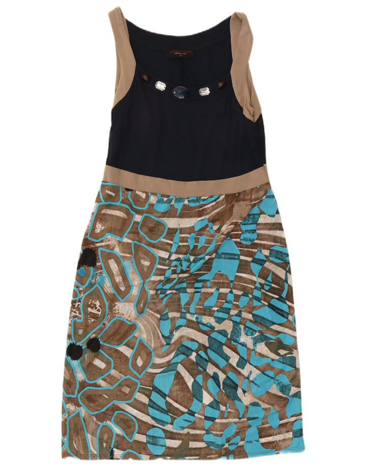 Vestido bainha feminino Sandro Ferrone UK 12 médio multicolorido geométrico