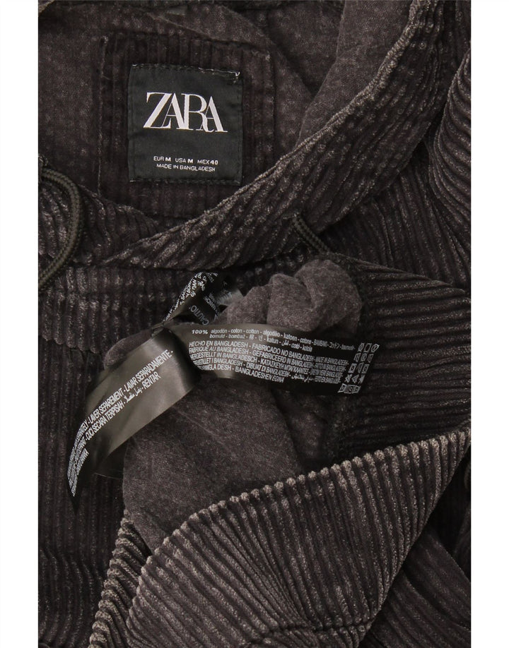 Zara Mens Corduroy Hoodie Jumper Médio Algodão Cinza