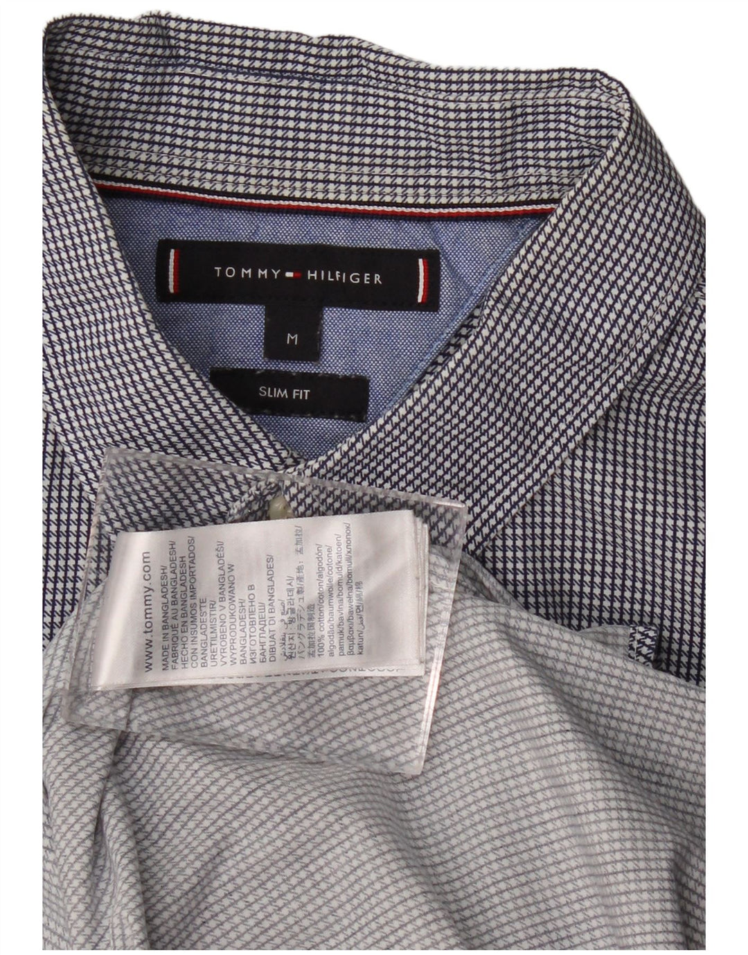 Tommy Hilfiger Camisa masculina slim fit médio azul marinho algodão houndstooth