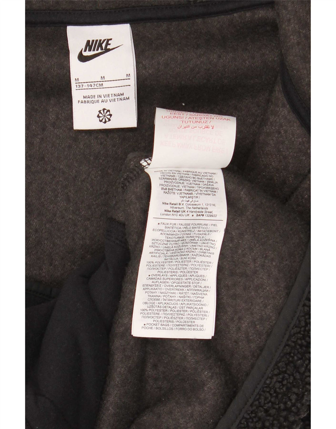 Jaqueta Nike Boys com capuz de lã 10-11 anos médio preto poliéster