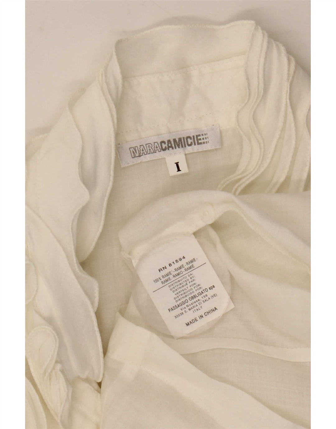 Blusa feminina Naracamicie manga 3/4 com babados na frente Reino Unido 10 pequena branca