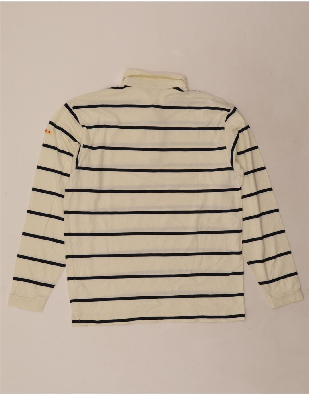 Camisa polo masculina Fila de manga comprida de algodão listrado branco médio