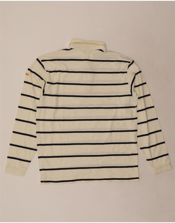 Camisa polo masculina Fila de manga comprida de algodão listrado branco médio