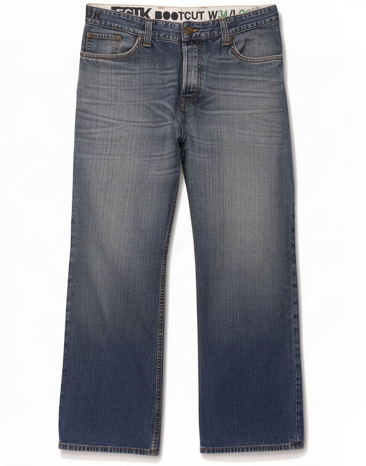 Fcuk Mens Bootcut Jeans W34 L32 Azul Algodão