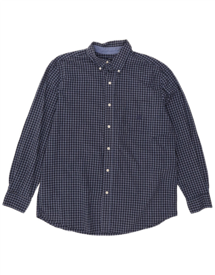 Camisa masculina de flanela Chaps Easy Care grande algodão xadrez azul marinho