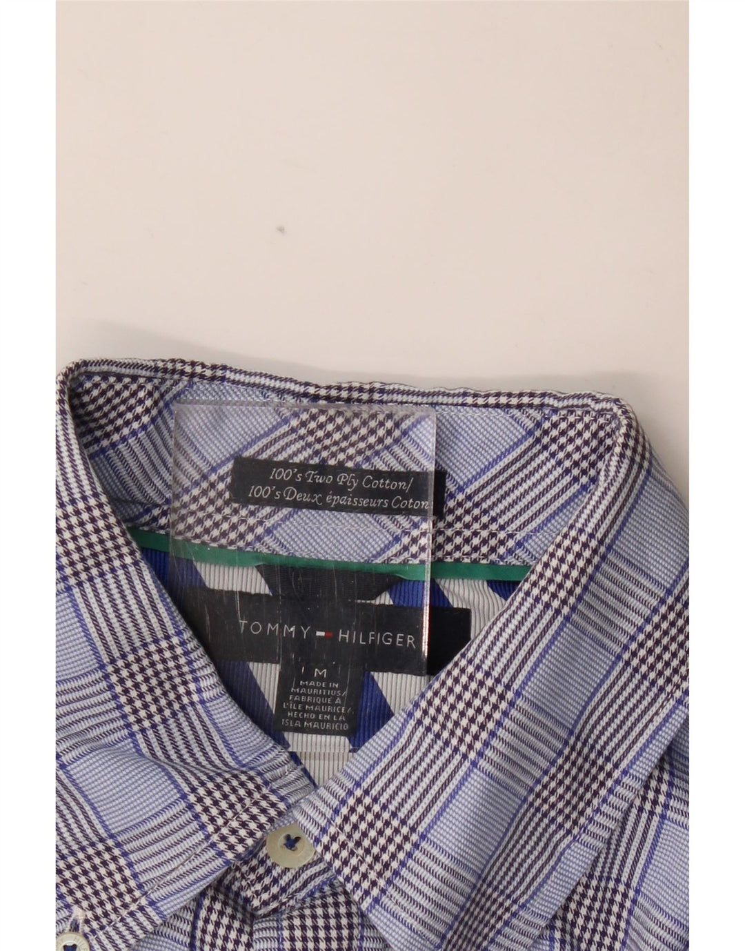 Camisa masculina TOMMY HILFIGER de algodão xadrez azul médio