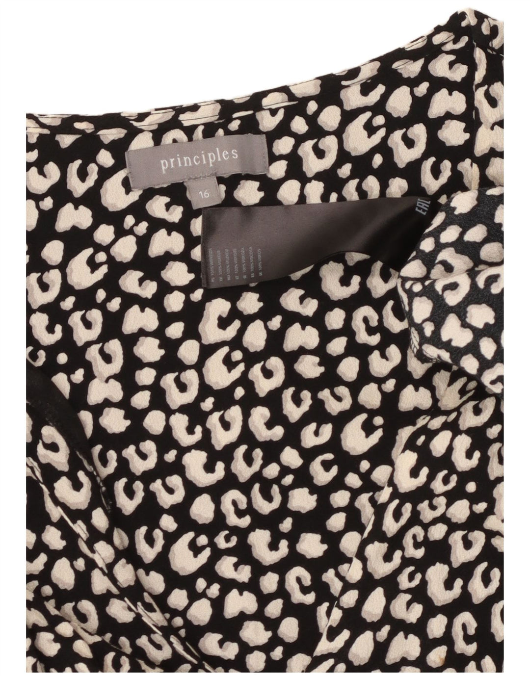PRINCIPLES Vestido feminino manga 3/4 em camadas UK 16 grande preto estampa animal