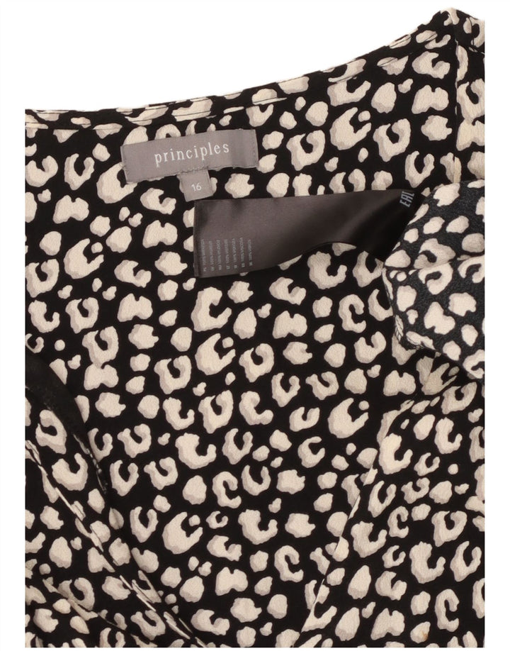 PRINCIPLES Vestido feminino manga 3/4 em camadas UK 16 grande preto estampa animal