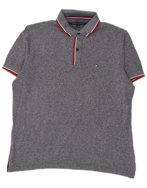 Camisa polo masculina Tommy Hilfiger grande algodão listrado azul marinho