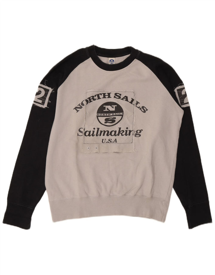 North Sails moletom gráfico masculino jumper médio cinza colorblock algodão