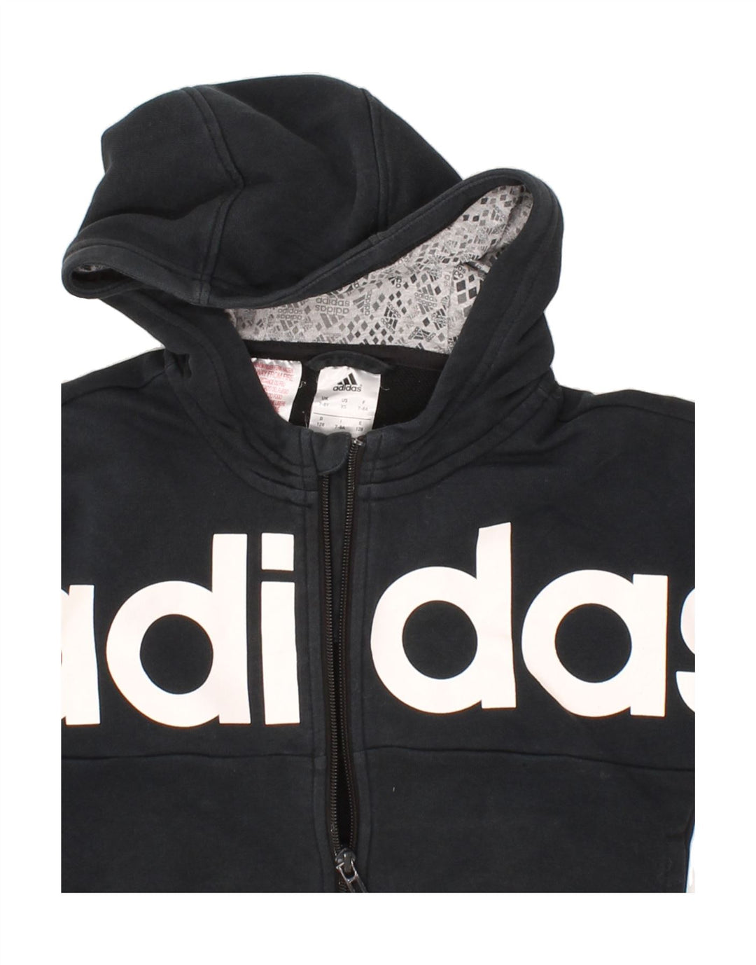 ADIDAS Girls Graphic Zip Hoodie Sweater 7-8 Years Black Cotton Vintage Adidas and Second-Hand Adidas from Messina Hembry 