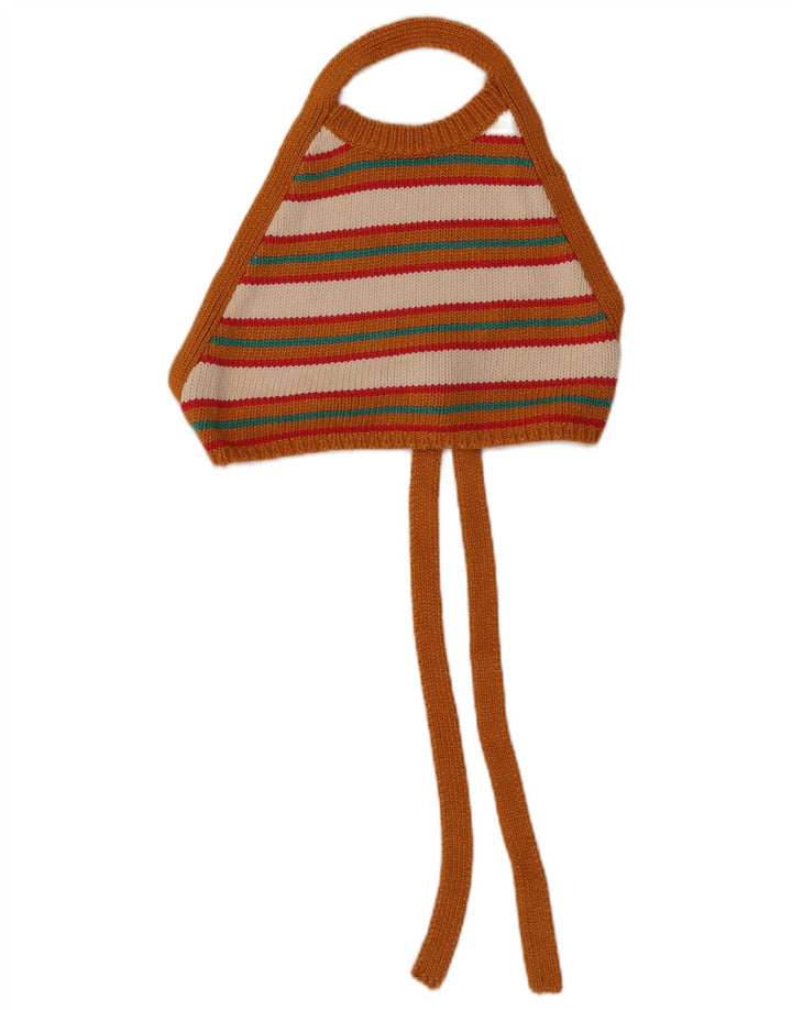 Zara Womens Crop Knit Halter Top Reino Unido 8 Pequeno Listrado Laranja