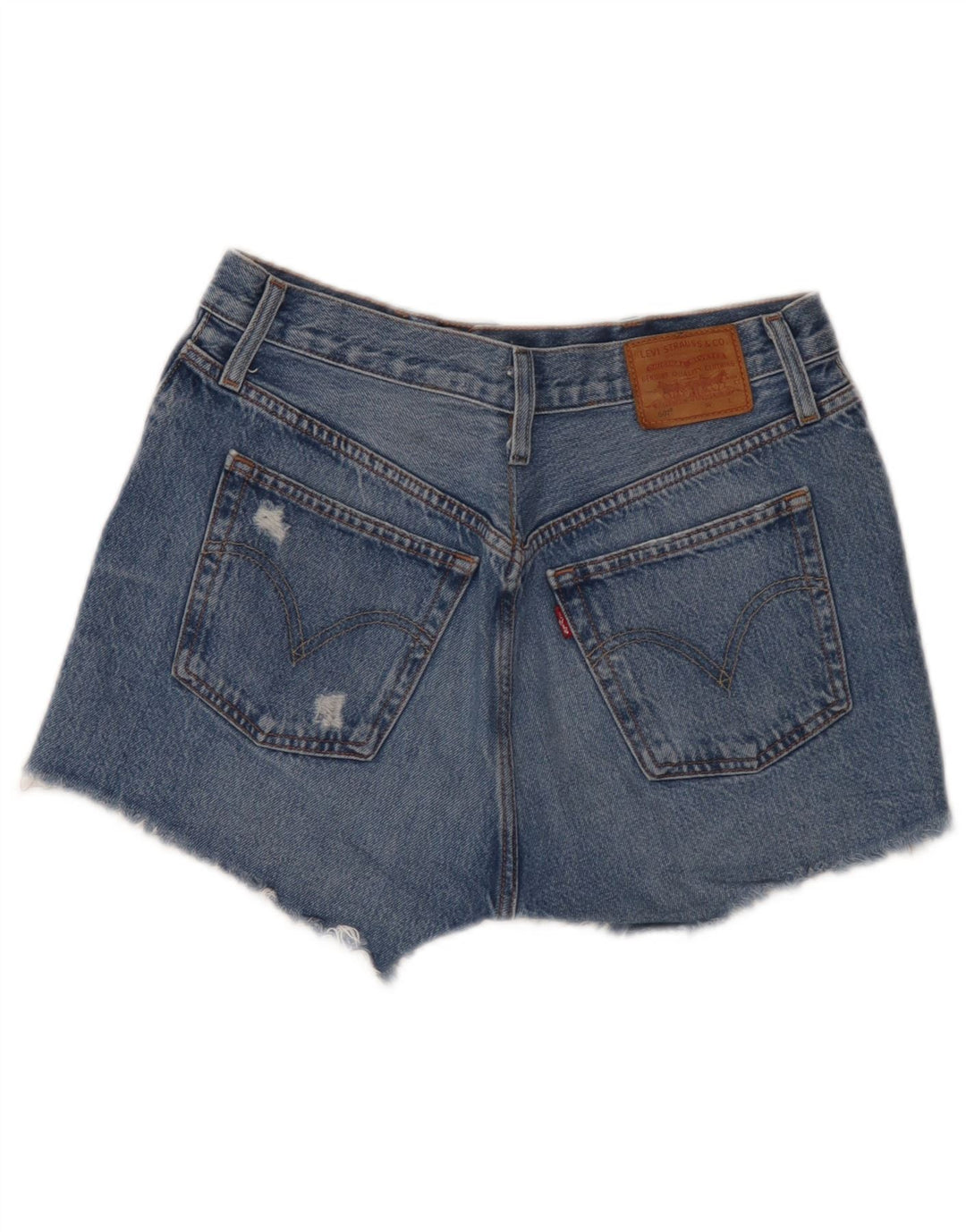 Shorts jeans feminino Levi's 501 desgastado W29 algodão azul médio