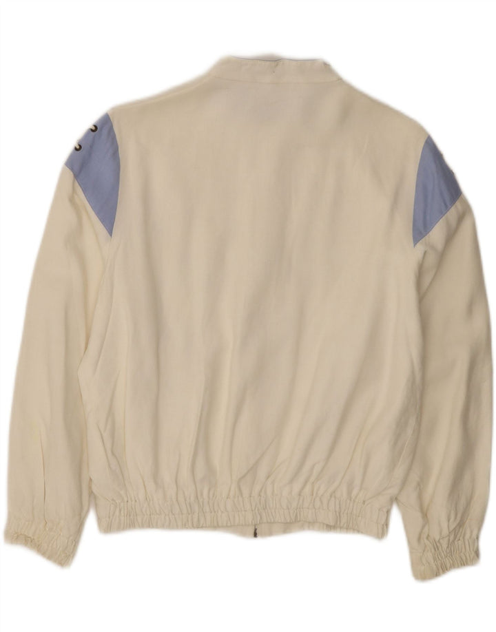 Jaqueta bomber feminina VINTAGE UK 12 médio off white colorblock viscose
