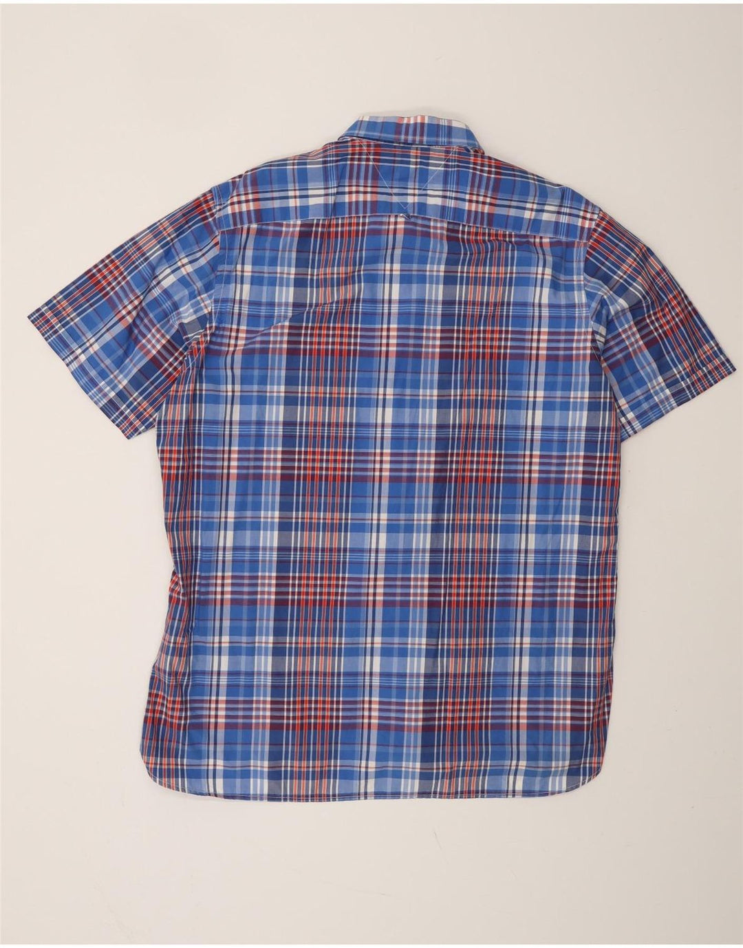 Camisa masculina TOMMY HILFIGER de manga curta com ajuste personalizado XL azul xadrez de algodão