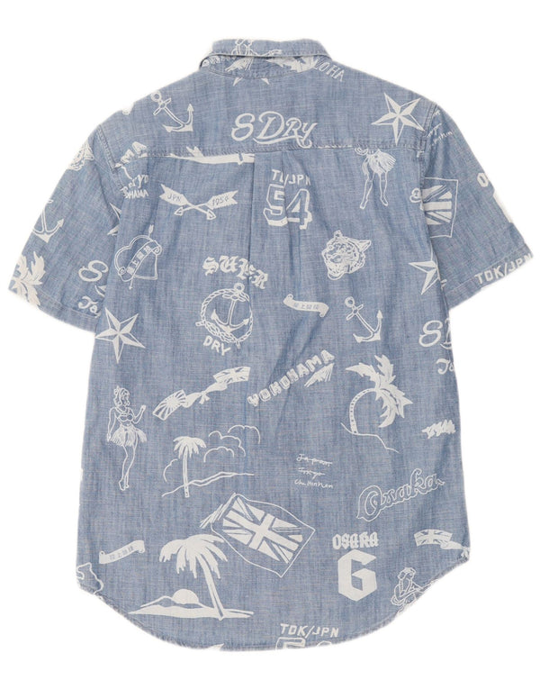 Camisa masculina Superdry Regular Fit Graphic manga curta pequena azul algodão