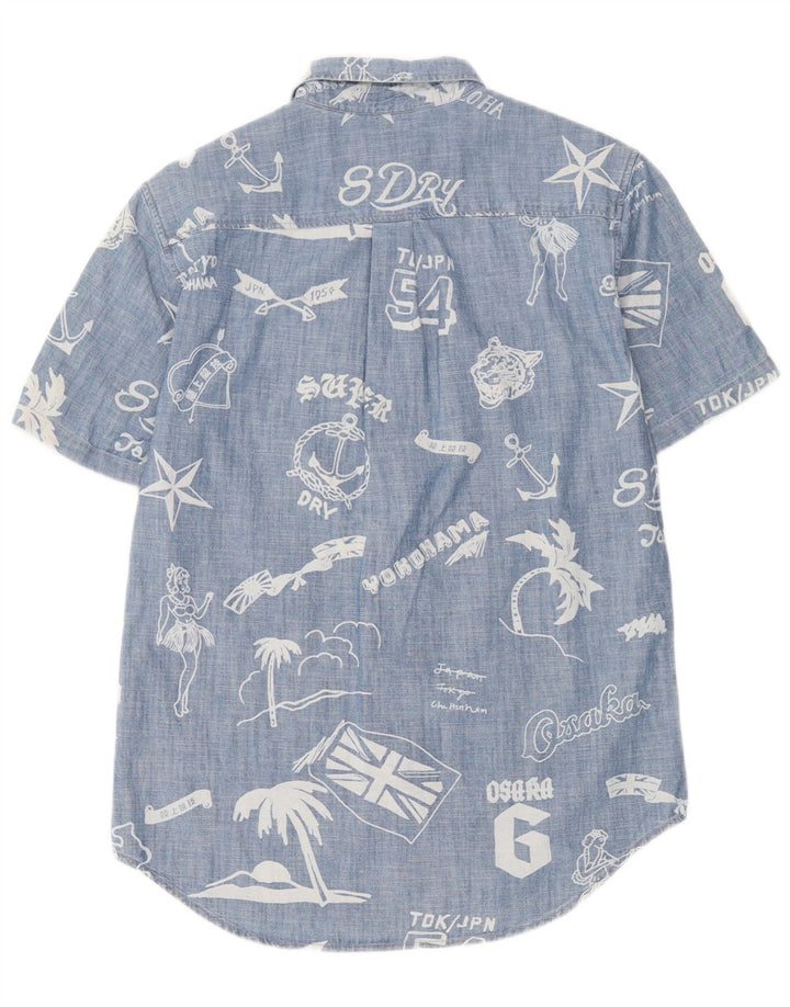 Camisa masculina Superdry Regular Fit Graphic manga curta pequena azul algodão