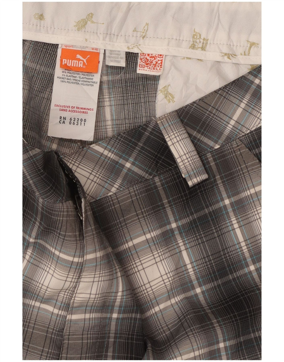 Shorts Chino masculino Puma W40 XL cinza xadrez poliéster