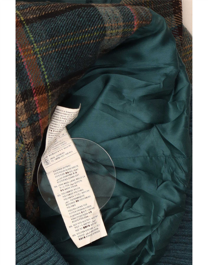 Jaqueta bomber militar feminina Benetton IT 46 grande lã xadrez verde
