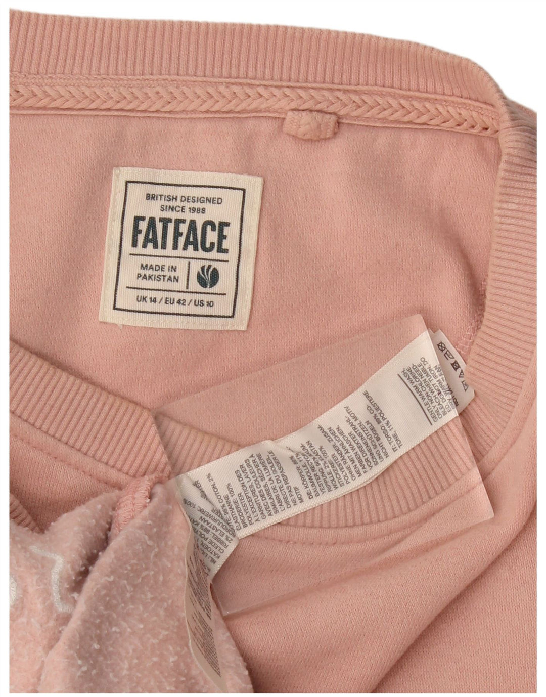 Suéter feminino grande FAT FACE Reino Unido 14 grande algodão floral rosa