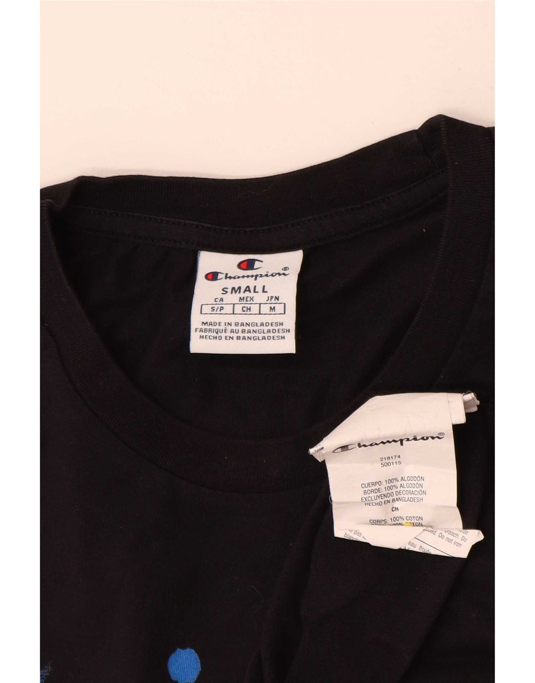 Camiseta masculina gráfica Champion pequena de algodão preto