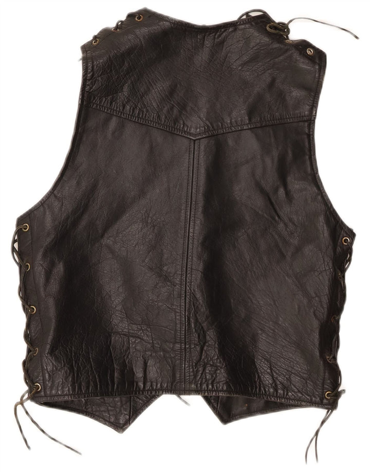 Colete de couro masculino vintage médio couro preto