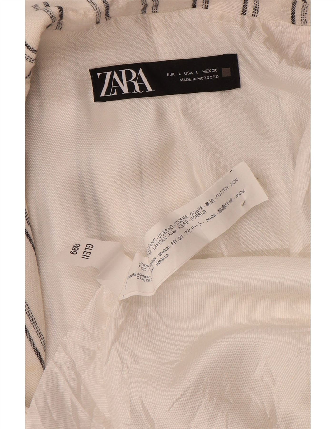 Zara Jaqueta Blazer Feminina Manga 3/4 Aberta Reino Unido 16 Grande Acetato Listrado Branco