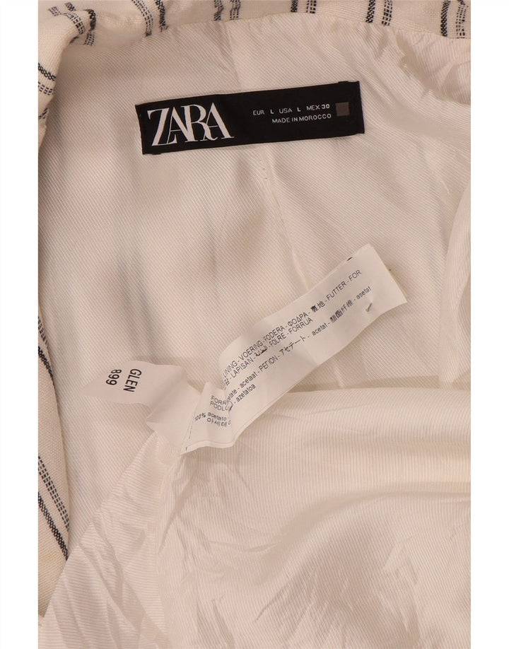 Zara Jaqueta Blazer Feminina Manga 3/4 Aberta Reino Unido 16 Grande Acetato Listrado Branco