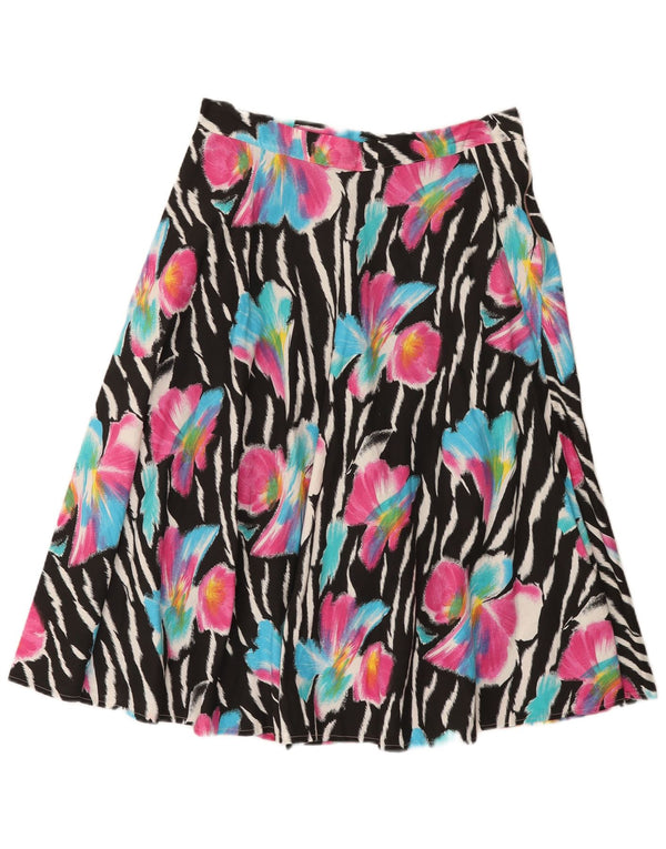 Saia larga feminina vintage W32 floral multicolorido médio